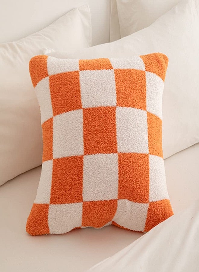 NIDITW Set of 2 Orange Checkered Pillow Covers 18x18 Inches Ultra Soft Microfiber Both Sided Gingham Pattern Invisible Zipper for Sofa Couch Bed Decor (Orange) - Image 2